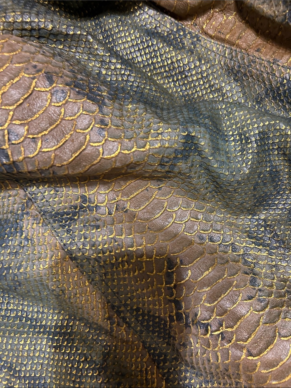 Snake-Embossed Hobo Bag in Olive and Gold - Picture 2 of 11